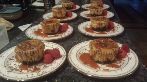 Individual Cappuccino Cheesecakes with Chocolate Espresso Crust, Homemade Rum Caramel Sauce and Australian Pink Finishing Salt
