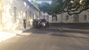 Keeping the Peacocks away from the car during unloading/loading. They see their reflection and peck at the car. "Other duties as assigned."